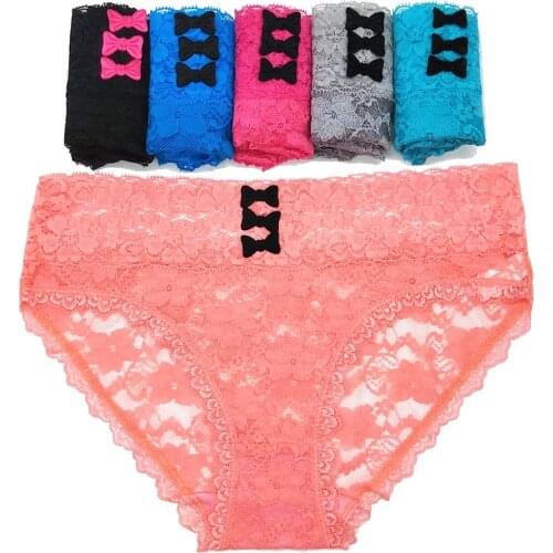 12 Pieces/Set Womens Lace Sexy Panties Solid Color Transparent Underpants Female Girls Briefs Woman Underwear Lingerie Femme