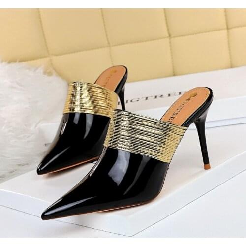 BIGTREE Shoes Fashion Woman Pumps Patent Leather Shoes High Heels Metal Decoration Designer Shoes Pumps Stiletto Heels Women