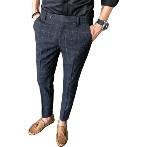 Spring and Autumn Mens Dress Pants Business Casual Plaid Pant Men 2020 new Male Trousers 28-36