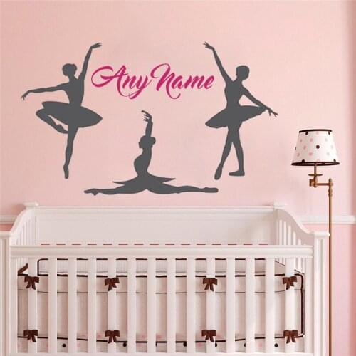 Personalized Ballet Name Wall Sticker Vinyl kids Name Nursery Decal Ballerinas Mural Art Girls Room Stickers home decor HY326