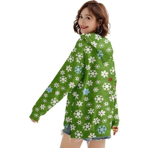 Christmas 2021 Hoodies For Women Fashion Christmas Print Sweatshirt Hoodie Green Snow Pullover Autumn Winter Loose Coats