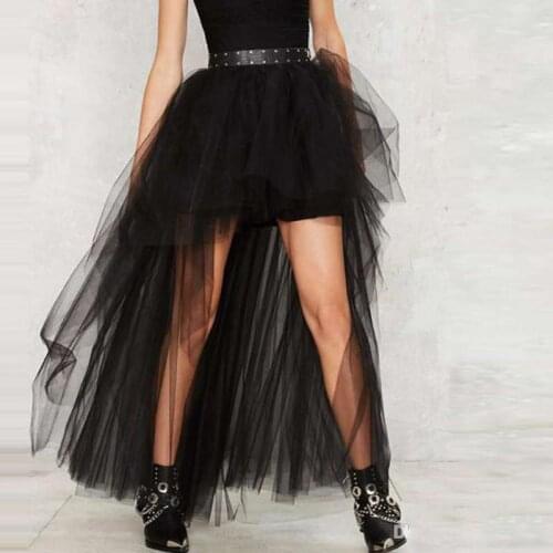 Fashion High Low Black Tulle Skirt High Waist Hippie Gothic Long Skirts Womens Tutu Saia Lolita faldas mujer saias Jupe