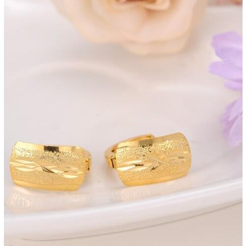 2pairs Scrub Womens Round hoop Earrings 24K Gold Color Middle Earring For Mens Girls Boys Fashion Kids Children Jewelry