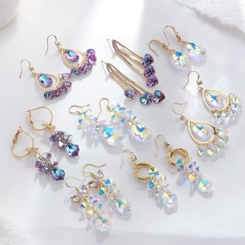 AMORCOME Transparent Colorful Crystal Dangle Earrings for Women Multiple Gold Color Metal Long Tassel Earrings Trendy Jewelry