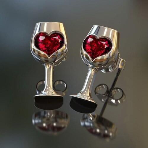 Temperament Wine Glass Earrings Red Stone Cubic Zirconia Earrings For Women Fashion Jewelry Wholesale