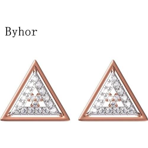 Byhor Solid 14K White/Yellow+White/Rose+White Gold 0.348ct H/SI Natural Diamond Fine Jewelry Wedding triangle Earrings Cерьги
