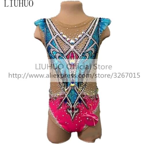 LIUHUO Womens Girls' performance Rhythmic gymnastics competition Leotard Artistic Costume Ice Skating Dress Dance Sleeveless