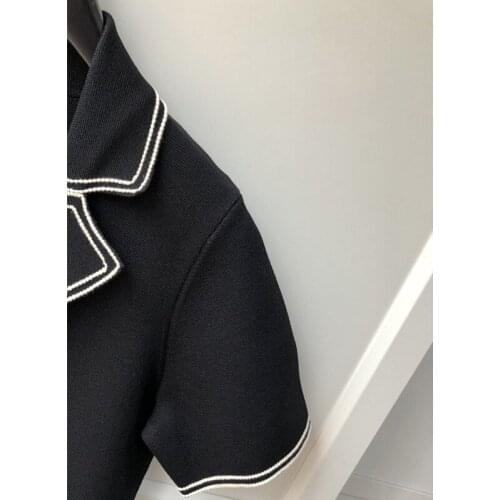 Women Dresses Summer Short Sleeve V-Neck Mini Turndown Collar Striped A-Line Elegant High Street Chic Office Lady S