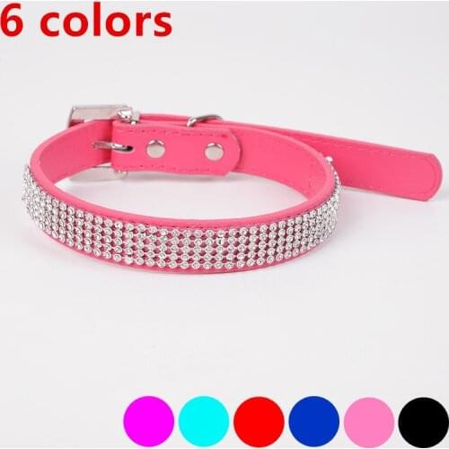 6 Colors Soft Adjustable Suede Leather Puppy Dog Collar Rhinestone Cat Pet Pink Collar Suit Pet Supplies Crystal Pet Jeweled