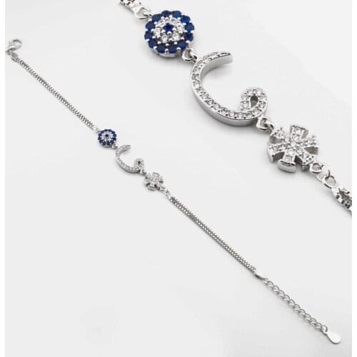 925 Sterling Silver Bracelet with Arabic Alphabet Written and Snowflake Design