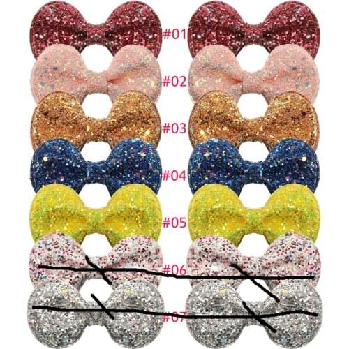 XIMA 14pcs/lot 2.8''Girls Glitter Leather Hair Bows Without Clip Sequin Bows No Clips Handmade DIY Hair Accessories