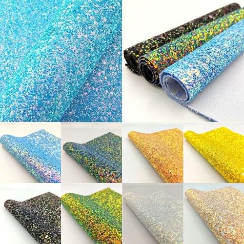 Chunky Glitter Vinyl Fabric Sparkle Shiny Iridescent Faux Leather Sheets Synthetic Hair Bow Decor Shoes Bag DIY Handmade Craft