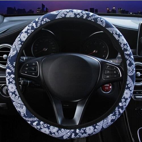 Car steering wheel cover 100% brand new printed knit 14.5/15 inch car steering wheel protective cover car interior accessories