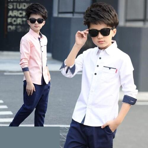 New Design Children Boys Shirt Hot Sale Kids Fashion Pattern Cotton Children boy Clothing White Blouse shirt 10 12 Year