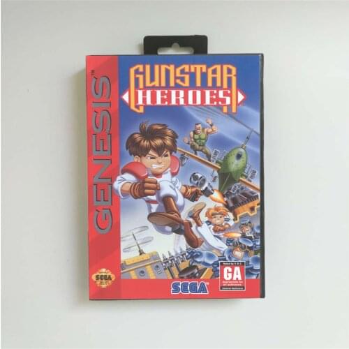 Gunstar Heroes - USA Cover With Retail Box 16 Bit MD Game Card for Sega Megadrive Genesis Video Game Console