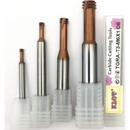 KLOT HRC60 TiCN Coated Solid Carbide 3 Teeth Thread Mill Spiral Helical M1.4 M1.6 M2 M2.2 M2.5 M3 M4 M5 M6 M8 M10 M12 M16 M20