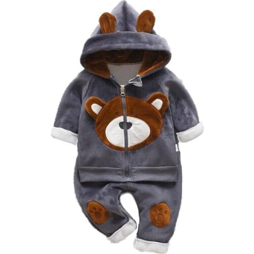2pcs/Set Baby Winter Clothes Set Boy Girl Velvet Thickening Fleece Hooded Sweater/Coat + Pants Super Warm Childrens Winter Suit