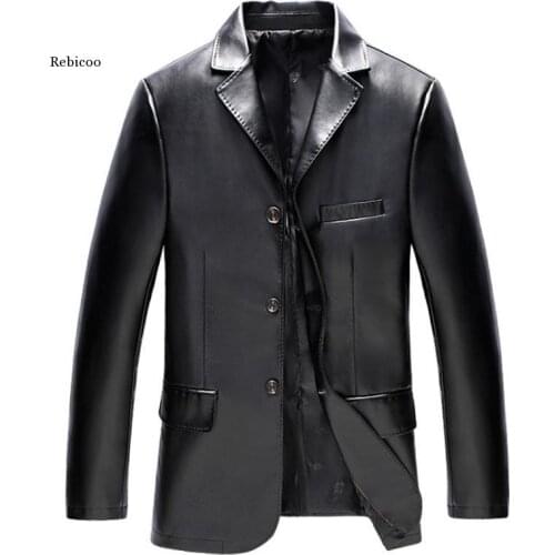 Spring Autumn Mens Leather Jacket Casual Pu Blazer Jacket Male Single Breasted Slim Fit Mens Leather Jackets Coats Black Blue