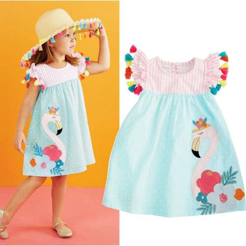 New 1-6 Years Summer Girl Flamingo Print Striped Dress Kids Animals Casual Dress Toddler Girls Sundres Baby Clothes