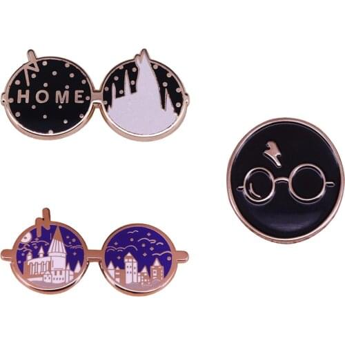 Lightning Bolt And Glasses enamel pin cute magic brooch movie fans gift