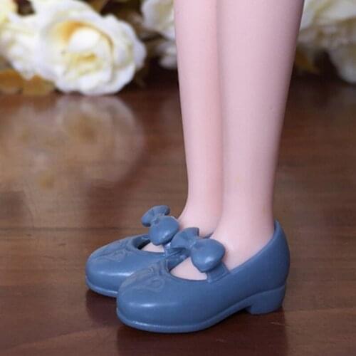 Blue Pretty Bowknot Shoes For Blythe Dolls 1/6 Block Heel Shoes For Licca Doll Mini Shoes For 1/6 BJD Doll Accessories