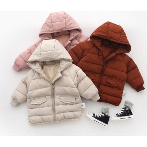 1 2 3 4 5 Years Baby Girls Down Clothing Thicken Hooded Collar Warm Winter Jacket for Girls Casual Pocket Zipper Kids Outerwear