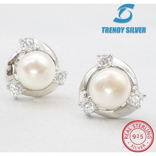 Fresh water natural pearl stub earrings with stones for woman 925 sterling silver jewelry wholesale free shipping chrismas gift