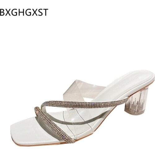 Transparent Shoes Pump Transparent Heels Summer Slippers for Woman Casual Square Toe Heels Hight Heels Women 2021 Slippers Women