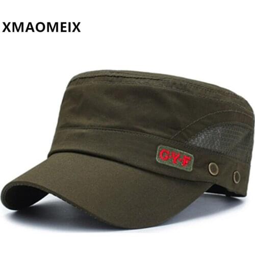 XMAOMEIX 2021 Spring Military Hats For Men Letter Embroidery Breathable Cap Mens Flat Cap Adjustable Size Sunscreen Sports Caps