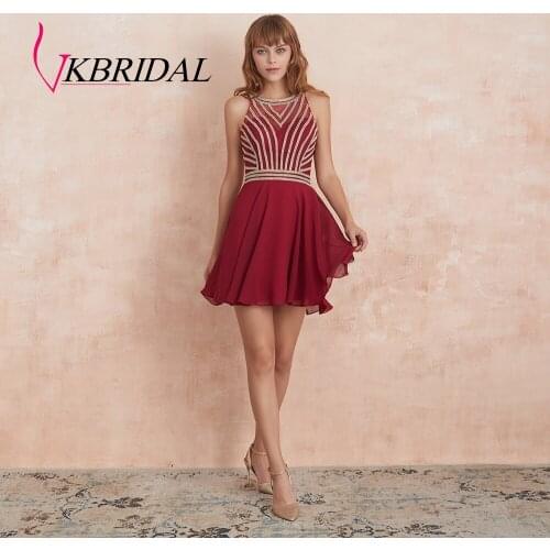 VKBRIDAL Burgundy Homecoming Dresses 2019 New Collection Sexy Sheer Back Short Prom Dress