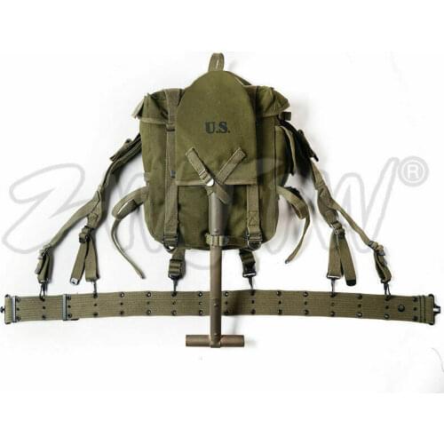 WWII WW2 US ARMY KOREAN WAR PACKAGE M1945 UPPER BAG WITH T-SPADE WORLD WAR II SOLDIER MILITARY SET