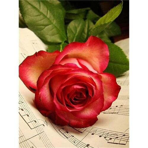 Embroidery, Diamond mosaic, Diamond painting, Diamond Embroidery Pattern Rhinestones red music rose flower Cross Stitch A5820R