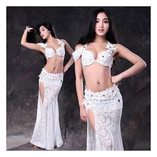 New style Belly dance costumes senior lace bra top+lace long skirt 2pcs belly dance set for women belly dance suits M,L,XL