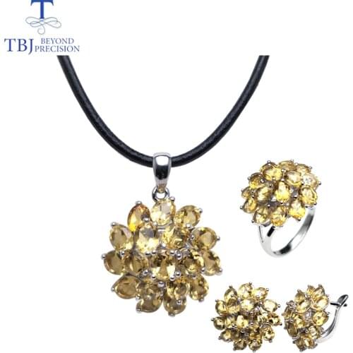 TBJ,natural citrine gemstone necklace/earring/ring 925 sterling silver five jewelry elegant design for women as Valentine gift