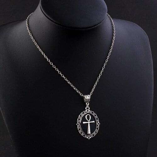 Gothic Evil Cross Ankh Shaped Necklace for Women Black Wizard Mysterious Magic Pattern Pendant Neck Chains Jewelry Gifts VGN064