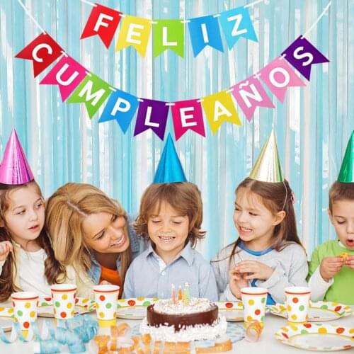 1Set Paper Bunting Garland Spanish Happy Birthday Banner Flags Birthday Party Hanging Decoration Supplies Baby Shower Decor