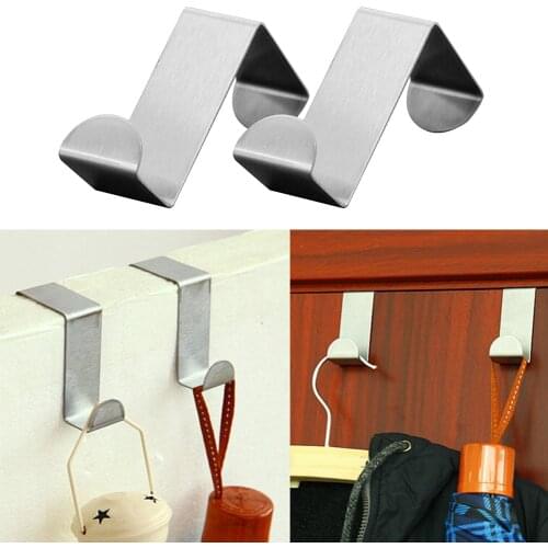 2PC Door Hook Multipurpose Stainless Steel Kitchen Cabinet Clothes Pothook Clothes Home Storage Hanger Bathroom Towel