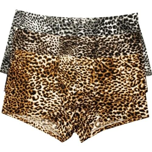 3PCS/Lots Men Boxer Shorts Big Pouch Seamless Panties Leopard Printed Boxershorts Slip Homme Gay Shorts Underwear Sexy Trunks