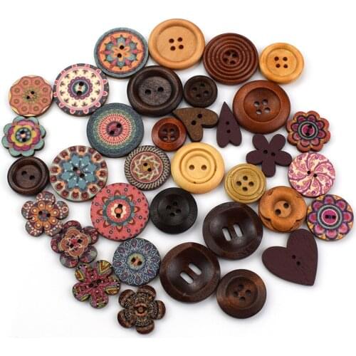 300PCS 2 Holes 4 Holes Round Wood Button 15MM-25MM Wooden Buttons for Hat Shoes Clothes Diy Accessories Mixed Color