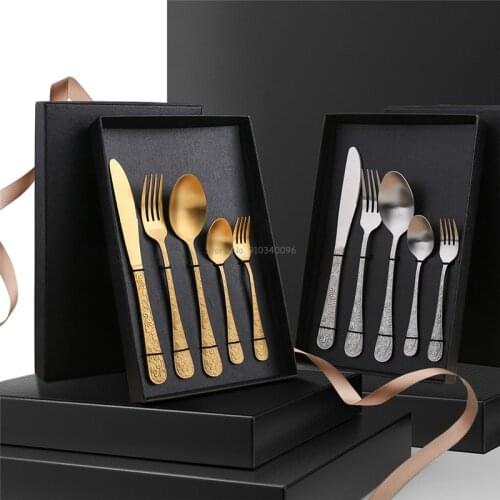 5Pcs/set Stainless steel Western Cutlery set Knife Fork Spoon Dinner Set Dessert Dinnerware Western Steak Tableware Spoon Fork