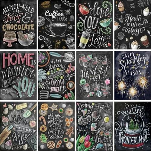 Huacan Diamond Art Painting Text Scenery Full Square/round Mosaic Blackboard Embroidery Cartoon Landscape Home Decor