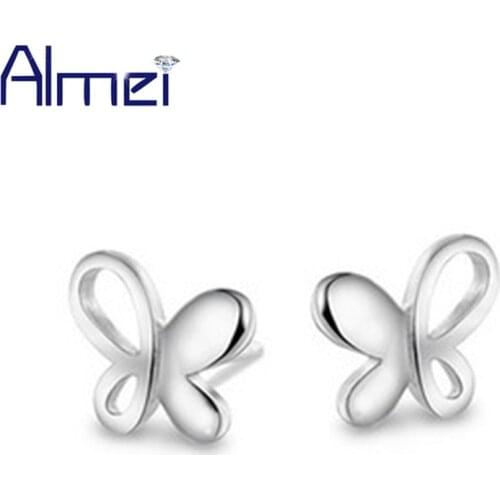 Almei Butterfly Pendientes Earrings Fashion Animal Lady Silver Brincos Heart CZ Earring for Women Girl White Flower Jewelry R121
