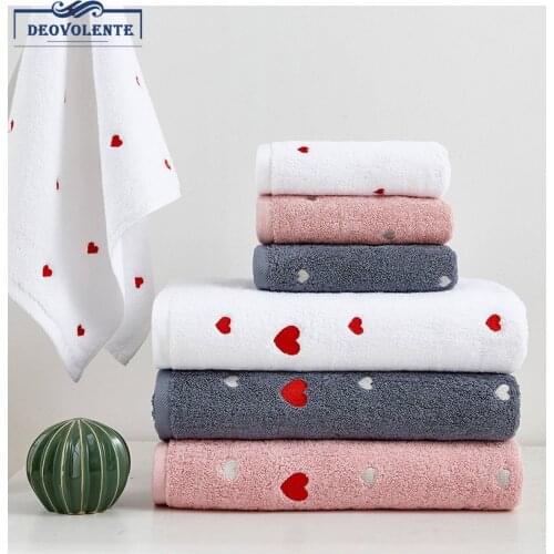 100% Cotton Love Heart Pattern Bath Towel For Adults Fast Drying Soft Pink White Gray Thick High Absorbent Home Textile