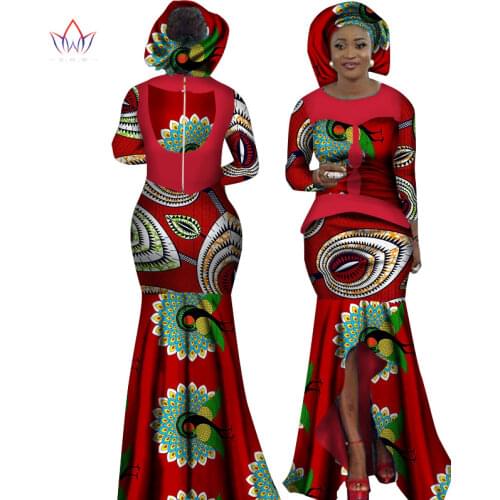 BRW New African Women Clothing Customized Long Sleeve Dress Evening Sexy Dress Party Dresses Mermaid Elegent Dress XS-6XL WY2468