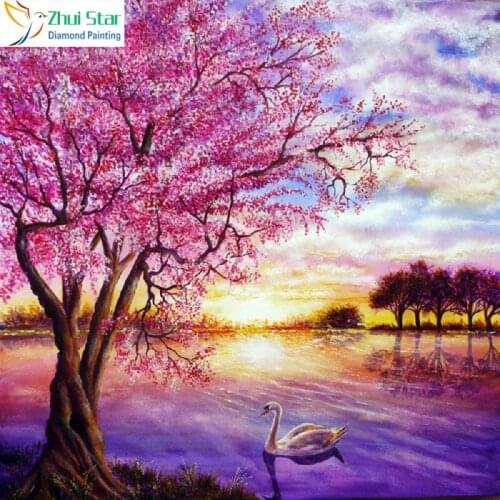 Zhui Star 5D DIY full Square drill Diamond Painting Embroidery Swan & Sakura Cross Stitch Rhinestones Mosaic home decor gift
