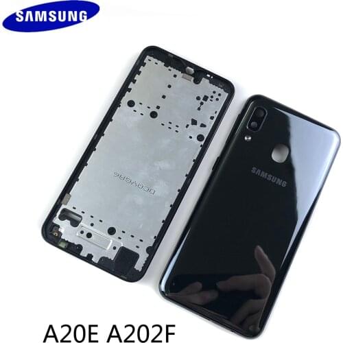 For Samsung Galaxy A20E A202 SM-A202F A202DS A202F/DS Housing LCD Front Frame Chassis Bezel+Battery Case Back Cover+Camera lens
