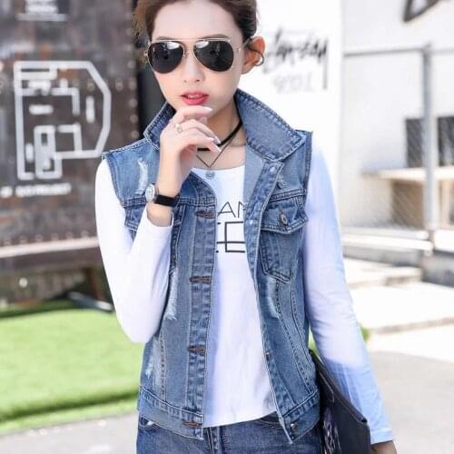 Denim Vest Womens Spring and Autumn Vest Sleeveless Cardigan Womens Short Jacket Top