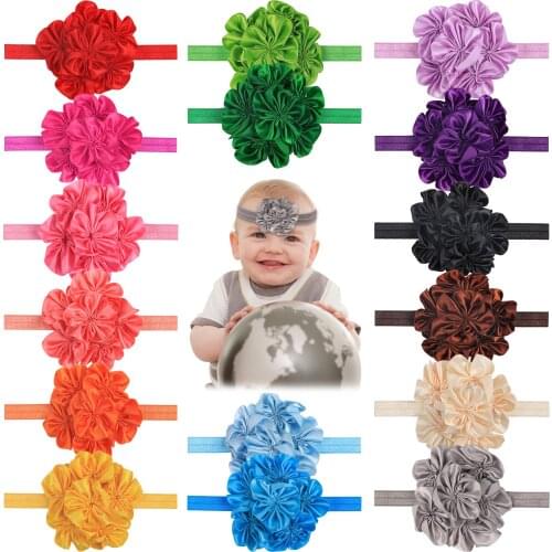 XIMA 12pcs/lot Elastic Headbands Soft stretch Headband with 4.3"-4.5" Patti Skirt Flowers Satin Flowers