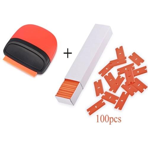FOSHIO Vinyl Film Wrap Razor Scraper+100pcs Plastic Blades Carbon Fiber Window Tint Cleaning Car Stickers Glue Remover Squeegee