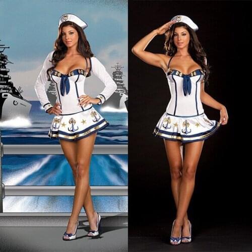Halloween Girls Sailor Uniforms White Sexy Women Navy Costume Carnival Fantasias Masquerade Cosplay Party Dress Long Sleeve